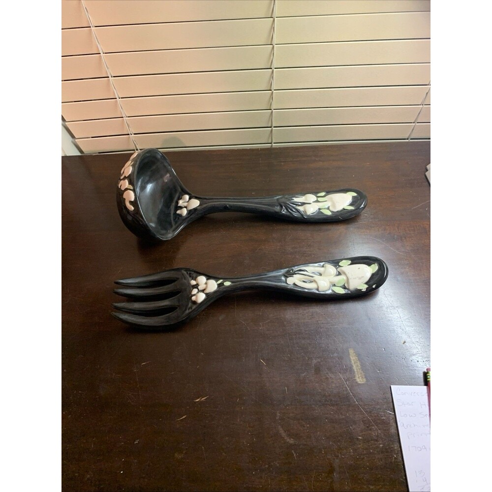 1973 Arnel Mushroom Black Fork & Soup Ladle Wall Hangs Decor